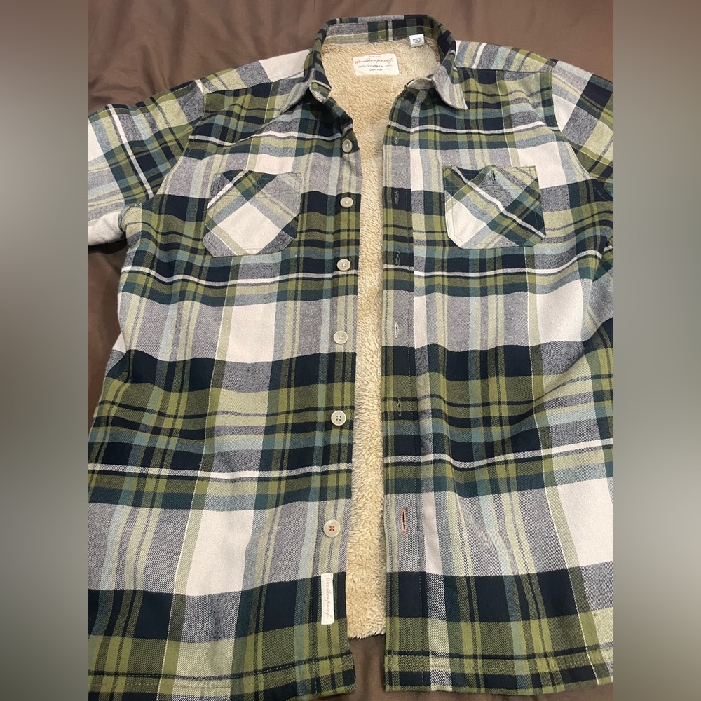 Weatherproof Jacket Green Plaid Warm Sherpa Faux Fur Lined